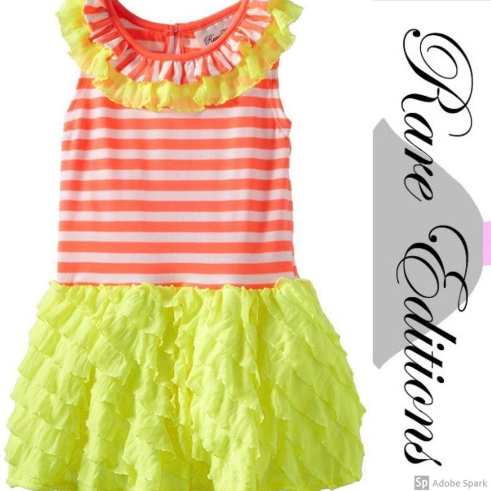 Rare Editions Girls Ruffle Tiered Knit Tutu Dress Size 3T Neon Yellow Coral NWT